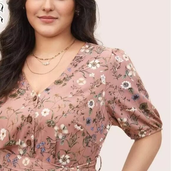 BloomChic Plus Size  Elegant Floral  Shirt Dress - Picture 3 of 4